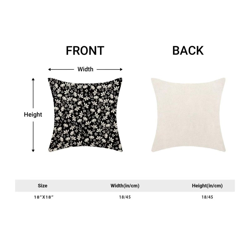 AEIOAE Black Daisy Floral Pillow Covers 18x18 Inch Set of 2  Vintage Block Print Flowers Decorative Outdoor Throw Pillows Farmhouse Linen Floral Pillow Case for Sofa Couch Decor - Image 2
