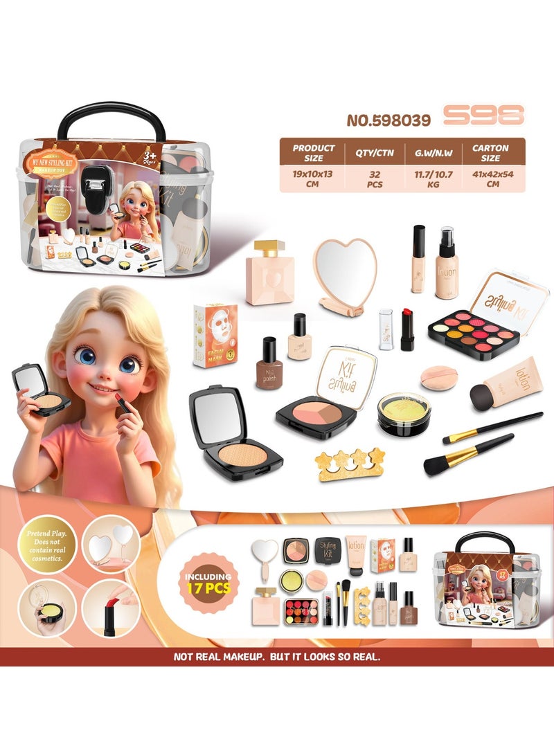 MIXDE 17 PCS Kids Makeup Kit,Real Kids Makeup Set Washable Makeup Set Toys for Girls with Portable Makeup Box Including Lipstick, Eye Shadows and So On,Princess Dress Up Makeup Set Toys - Image 1