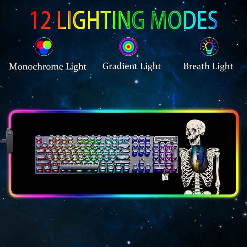 Armanza RGB Gaming Mouse Pad, Large Mousepad with Led Light, Big Keyboard Pad Gaming Accessories for Desk, Non-Slip Rubber Base Black Human Skeleton Mouse Mat for Gamer, 31.5 X 11.8 Inch - Image 2