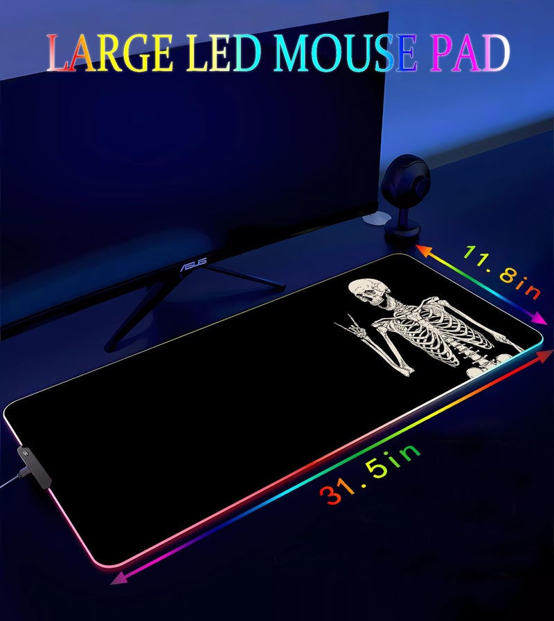 Armanza RGB Gaming Mouse Pad, Large Mousepad with Led Light, Big Keyboard Pad Gaming Accessories for Desk, Non-Slip Rubber Base Black Human Skeleton Mouse Mat for Gamer, 31.5 X 11.8 Inch - Image 4
