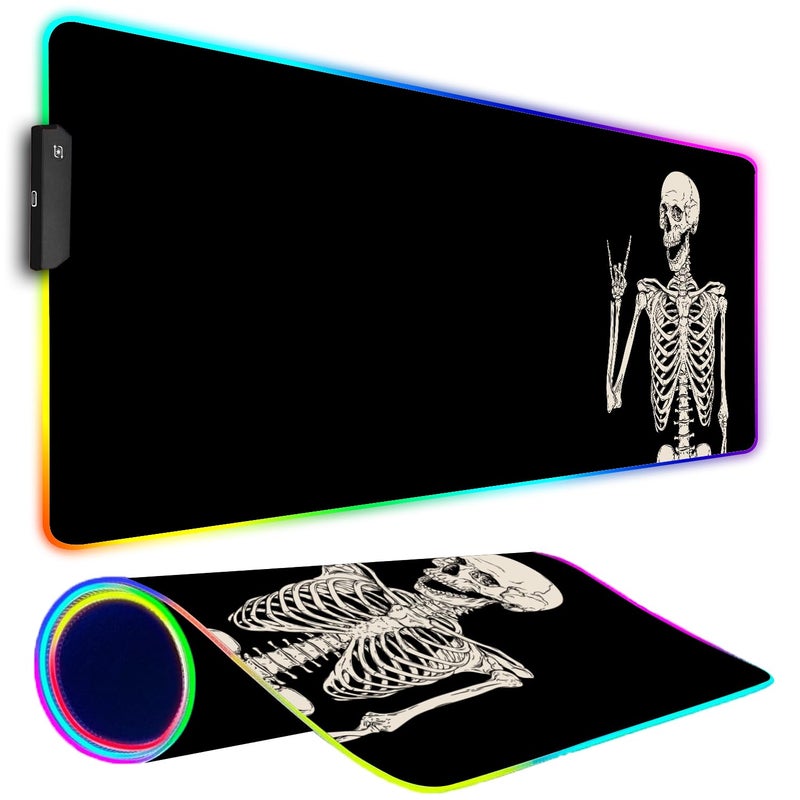 Armanza RGB Gaming Mouse Pad, Large Mousepad with Led Light, Big Keyboard Pad Gaming Accessories for Desk, Non-Slip Rubber Base Black Human Skeleton Mouse Mat for Gamer, 31.5 X 11.8 Inch - Image 1