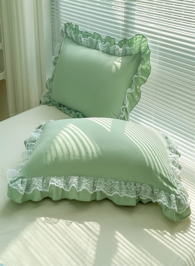 MOOWOO Chic Ruffle Lace Polyester Duvet Cover Set -Girl Green Bedding-2 Piece Twin Duvet Cover with Zipper Closure -Ultra Soft and Light Weight (Green,Twin Size) - Image 3