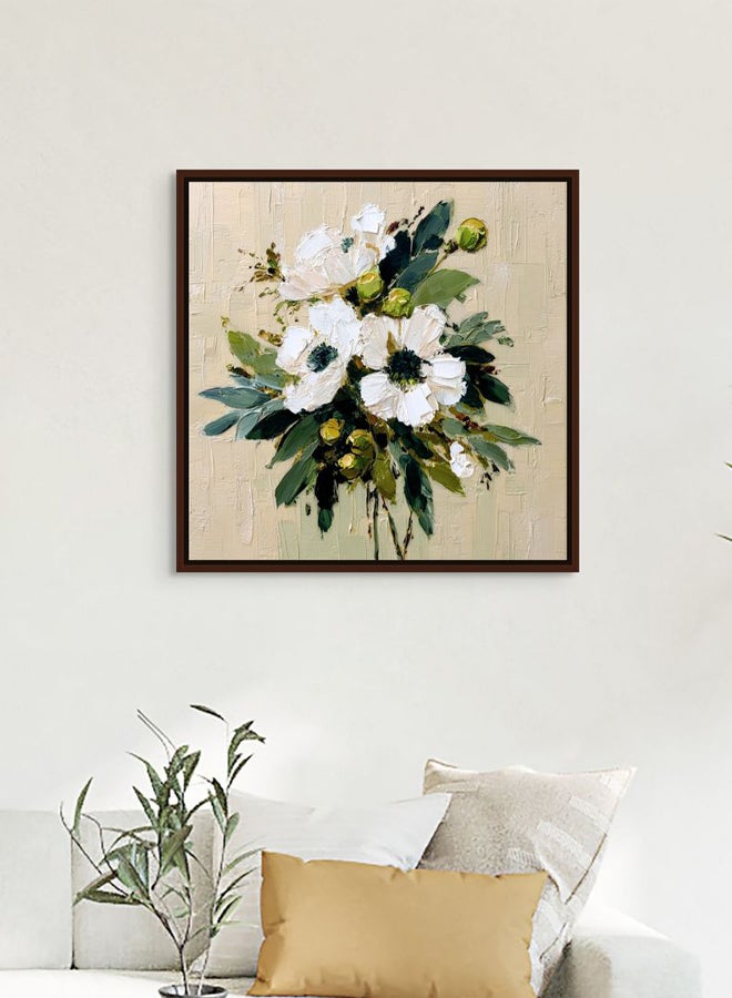Art Decor Framed Canvas Square Print of White Flower Bouquet Modern Abstract Floral Botanical Art Living Room Bedroom Office Décor - Image 2