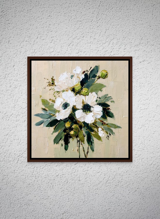Art Decor Framed Canvas Square Print of White Flower Bouquet Modern Abstract Floral Botanical Art Living Room Bedroom Office Décor - Image 1