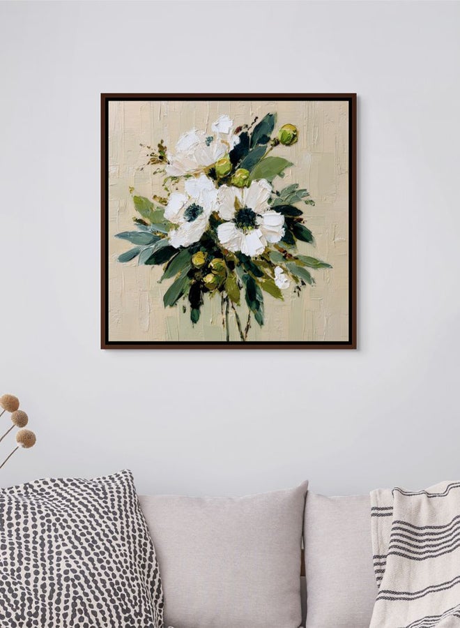 Art Decor Framed Canvas Square Print of White Flower Bouquet Modern Abstract Floral Botanical Art Living Room Bedroom Office Décor - Image 3