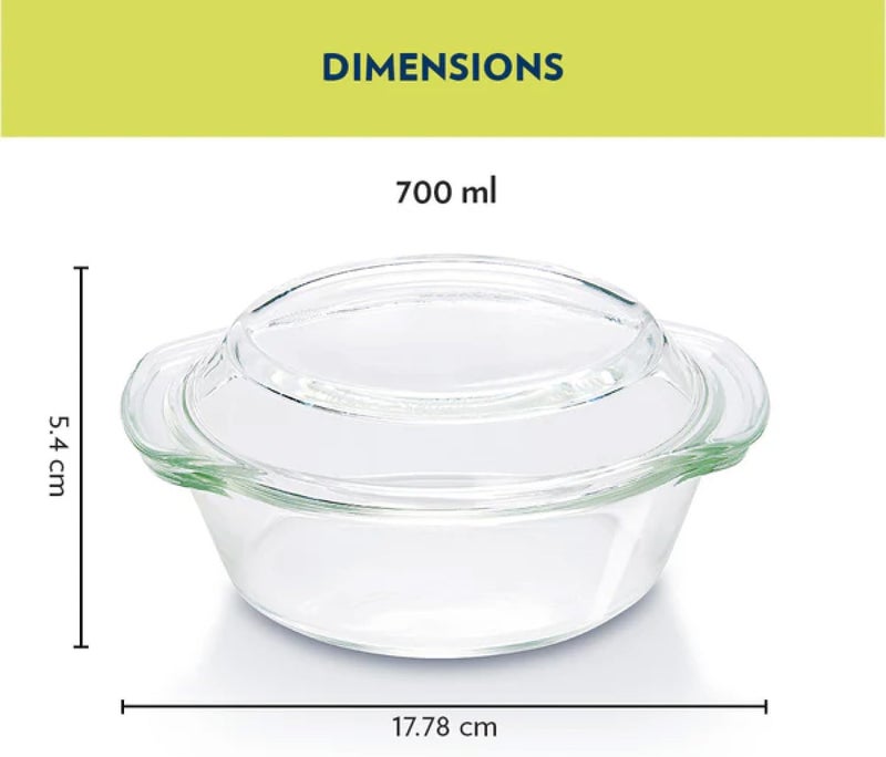 Borosil Glass Casserole - Oven and Microwave Safe Serving Bowl with Glass Lid, 700ml clear 0.7Liters - Image 2