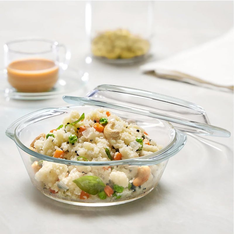 Borosil Glass Casserole - Oven and Microwave Safe Serving Bowl with Glass Lid, 700ml clear 0.7Liters - Image 4