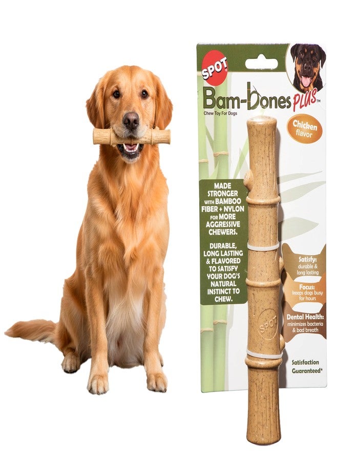 SPOT Bam-Bones Plus Bamboo Stick - Bamboo Fiber & Nylon, Durable Long Lasting Dog Chew for Aggressive Chewers - Great Toy for Adult Dogs & Puppies Under 90lbs, Non-Splintering, 9.5in, Chicken Flavor - Image 1