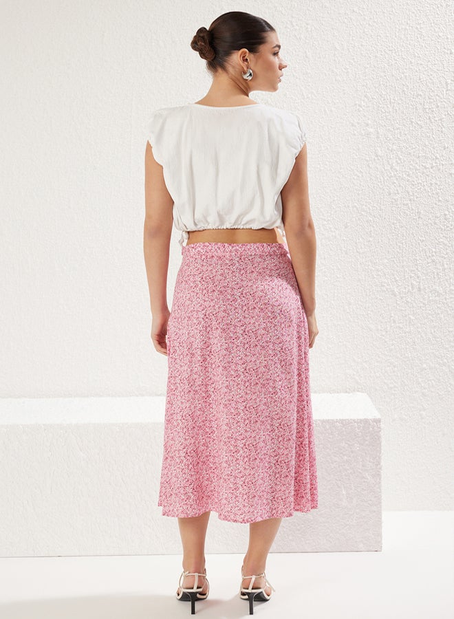 trendyol Light Pink Slit Detail Floral Patterned Viscose Fabric Midi Woven Skirt  - Image 5