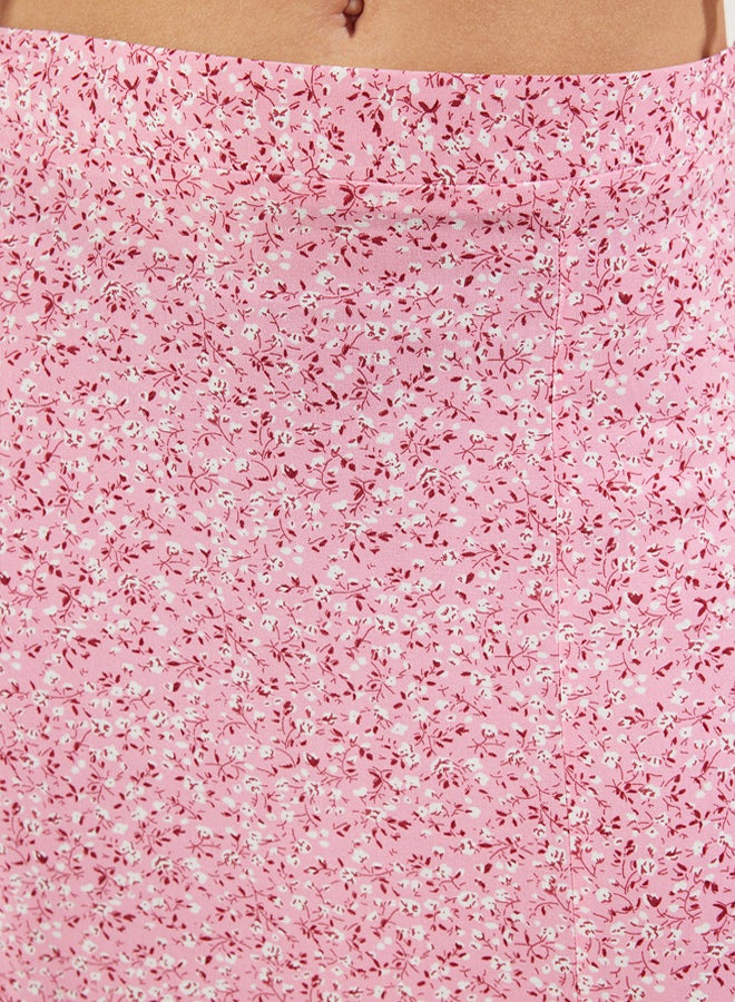 trendyol Light Pink Slit Detail Floral Patterned Viscose Fabric Midi Woven Skirt  - Image 4