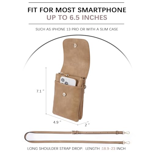 BOSTANTEN Vegan Leather Small Crossbody Bags for Women Designer Cell Phone Bag Wallet Purses Adjustable Strap Camel Brown - Image 5