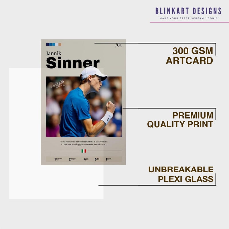 BLINKART BLINAKRT Jannik Sinner Tennis Player Synthetic Wood Photo Framed Wall Hanging Poster For Room Office Bedroom Living Boys and Girl Room Home Wall Hanging12 18 Inches  - Image 4