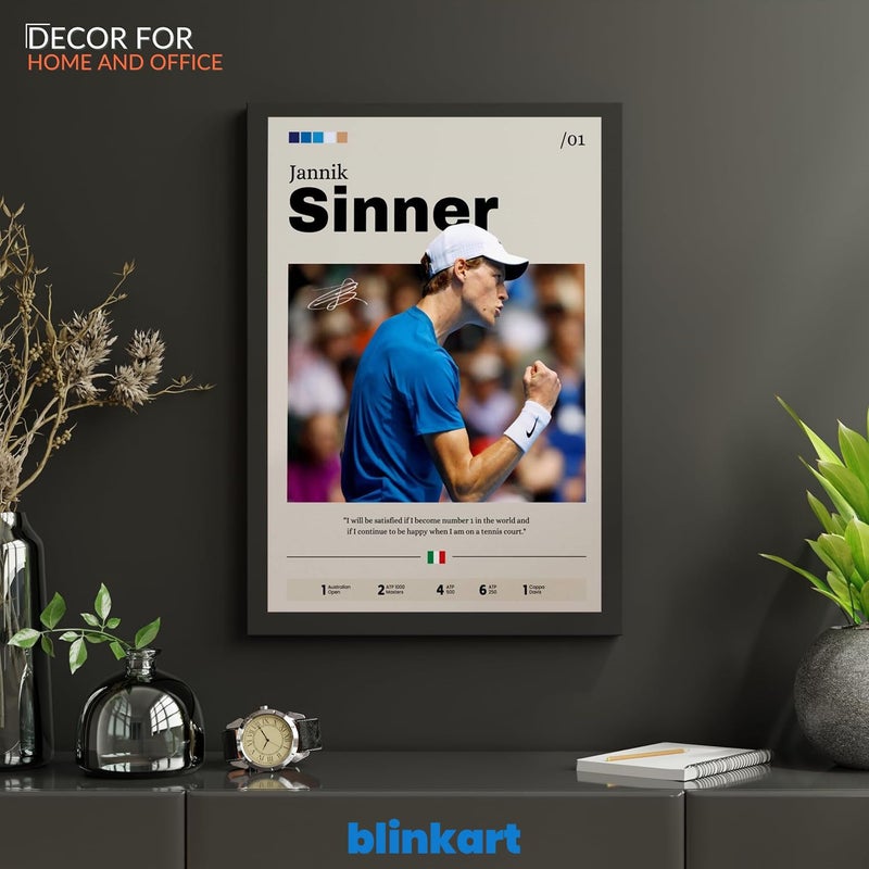 BLINKART BLINAKRT Jannik Sinner Tennis Player Synthetic Wood Photo Framed Wall Hanging Poster For Room Office Bedroom Living Boys and Girl Room Home Wall Hanging12 18 Inches  - Image 5