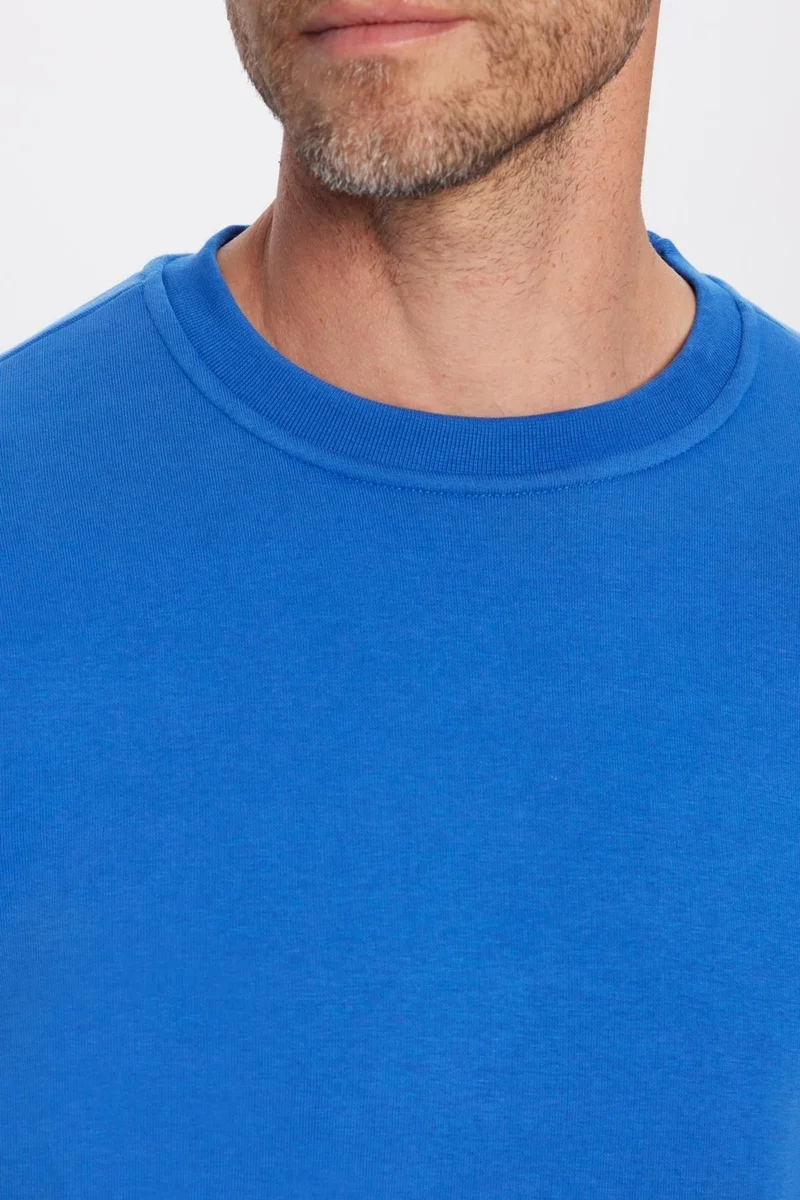 تودورس Relax Fit Comfortable Cut Cotton Soft Textured Polar Fleece Inside Basic Saks Blue Crew Neck Sweatshirt