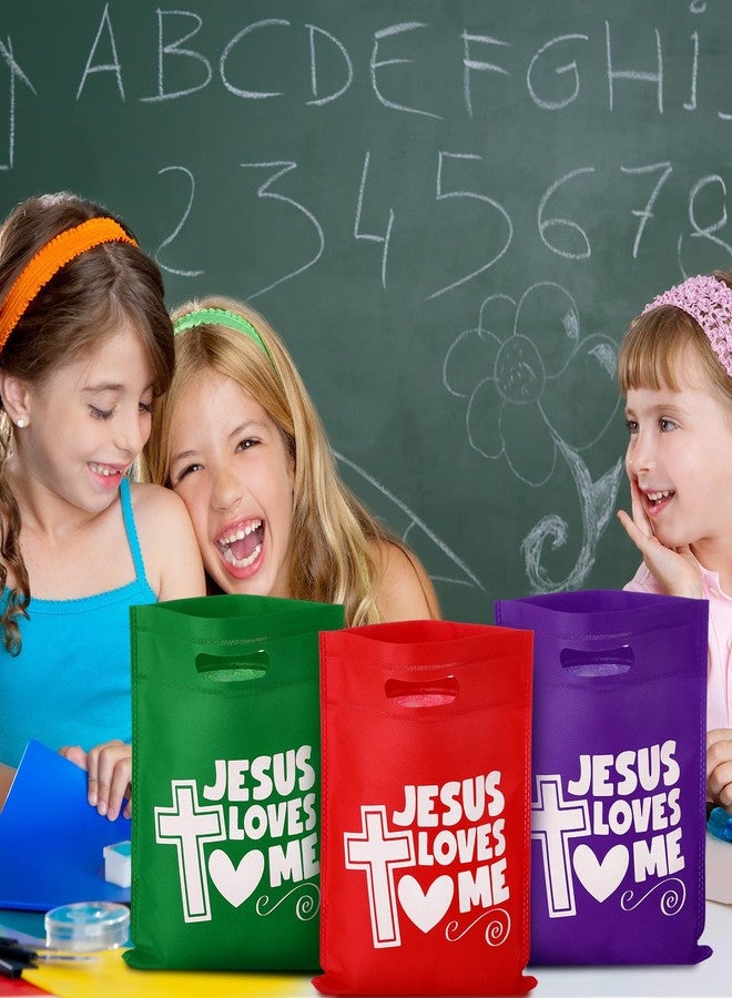 Wesnoy 48 Pcs End of The Year Gifts Bags for Students Jesus Loves Me Religious Christian Goodie Treat Bags with Handles Bulk Non Woven for First Communion Church Baptism Party Favors - Image 4