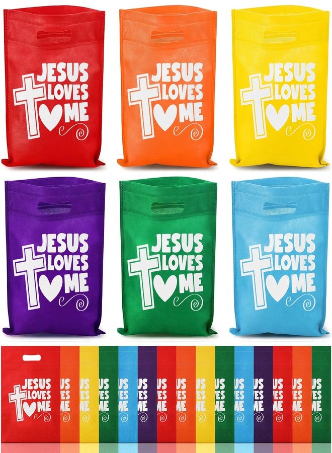 Wesnoy 48 Pcs End of The Year Gifts Bags for Students Jesus Loves Me Religious Christian Goodie Treat Bags with Handles Bulk Non Woven for First Communion Church Baptism Party Favors - Image 1