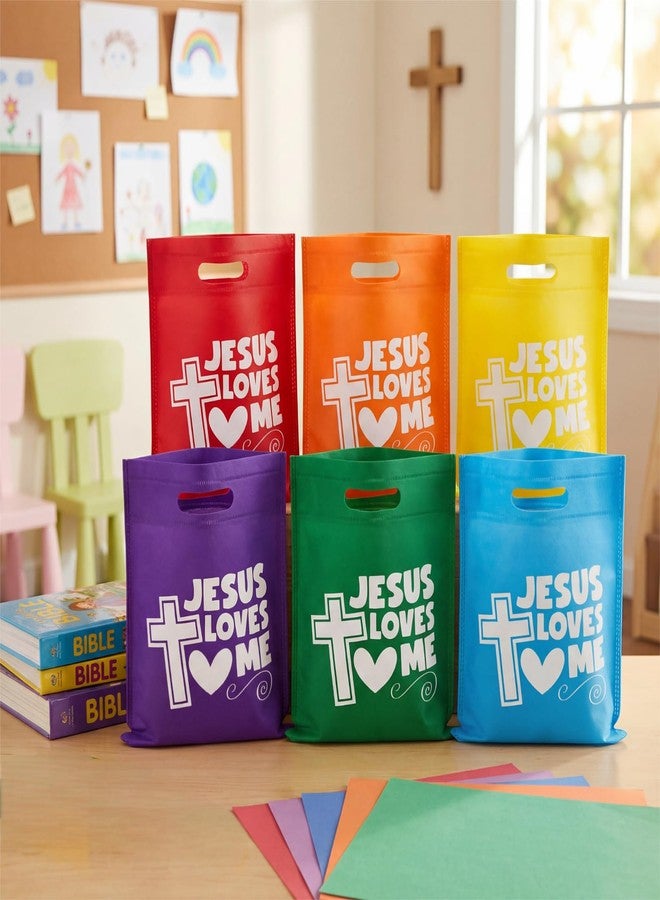 Wesnoy 48 Pcs End of The Year Gifts Bags for Students Jesus Loves Me Religious Christian Goodie Treat Bags with Handles Bulk Non Woven for First Communion Church Baptism Party Favors - Image 2