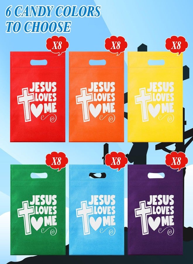 Wesnoy 48 Pcs End of The Year Gifts Bags for Students Jesus Loves Me Religious Christian Goodie Treat Bags with Handles Bulk Non Woven for First Communion Church Baptism Party Favors - Image 3