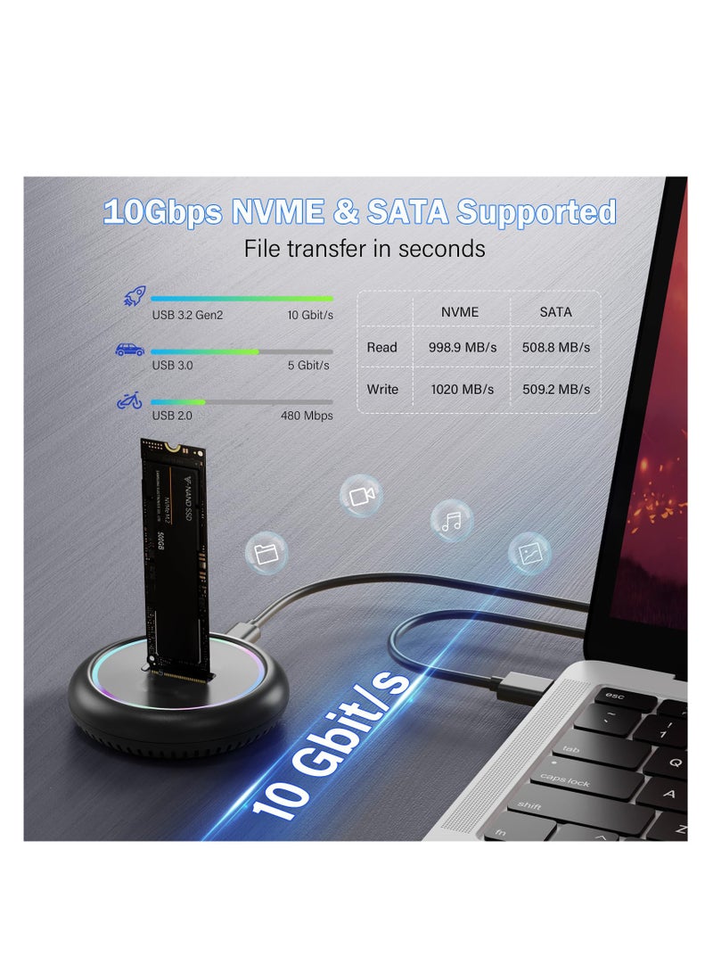SYOSI محطة إرساء M.2 NVMe وSATA إلى USB C، محول قارئ M.2 SSD إلى USB A C لكل من (مفتاح M، مفتاح B+M) NVMe PCIE وSATA NGFF SSD Dock، مقاس 22110 2280 2260 2242 2230 RGB Light Enclosure - Image 4