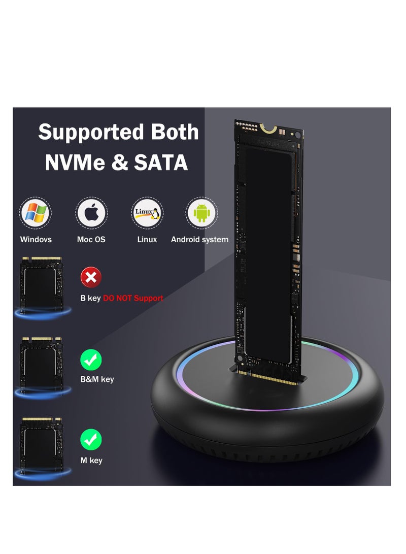 SYOSI محطة إرساء M.2 NVMe وSATA إلى USB C، محول قارئ M.2 SSD إلى USB A C لكل من (مفتاح M، مفتاح B+M) NVMe PCIE وSATA NGFF SSD Dock، مقاس 22110 2280 2260 2242 2230 RGB Light Enclosure - Image 2