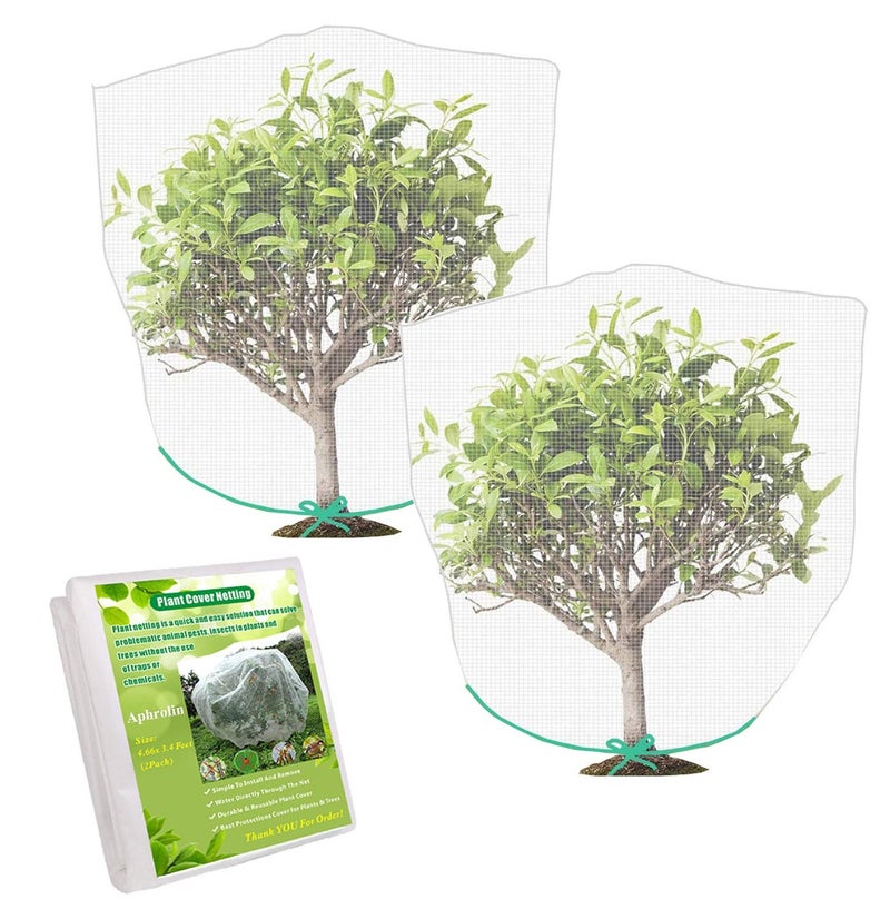 Aphrolin Plant Cover Bags 46X 34 Feet Reusable Thicken Encrypted Garden Netting Mesh with Drawstring Fruit Tree Plant Protect Netting Plant Cover for Pest Insect Bird Barrier Netting 2 Pcs
