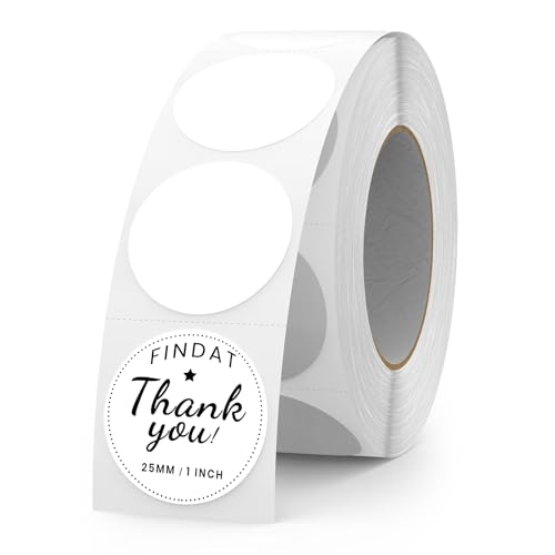 FINDAT White Round Thermal Labels 1 Inch Vinyl Circle Waterproof Direct Printer Sticker Self-Adhesive Perforated Name Tag for Logo DIY QR Design Office Address 500 PCS - Image 1