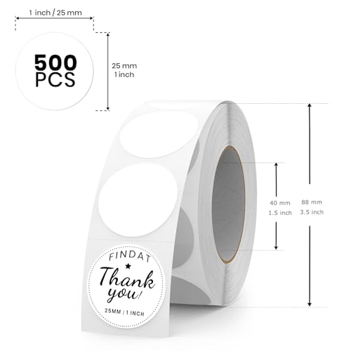 FINDAT White Round Thermal Labels 1 Inch Vinyl Circle Waterproof Direct Printer Sticker Self-Adhesive Perforated Name Tag for Logo DIY QR Design Office Address 500 PCS - Image 2