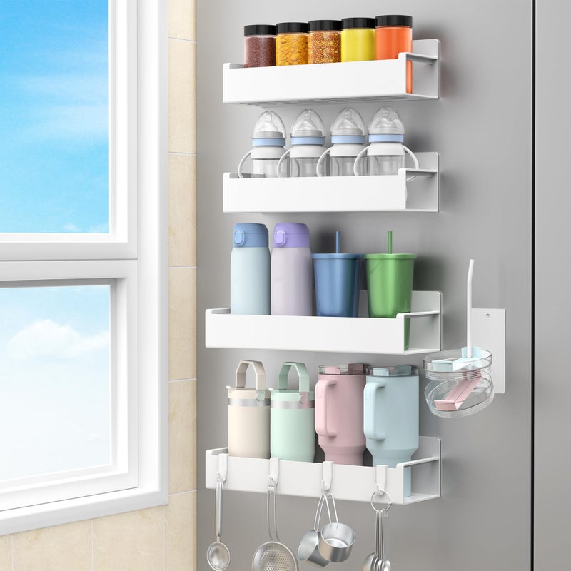 HuggieGems Magnetic Water Bottle Holder for Refrigerator, Cup Holder Organizer for Stanley and Tumbler for Kitchen, 4 Pack, White - Image 1