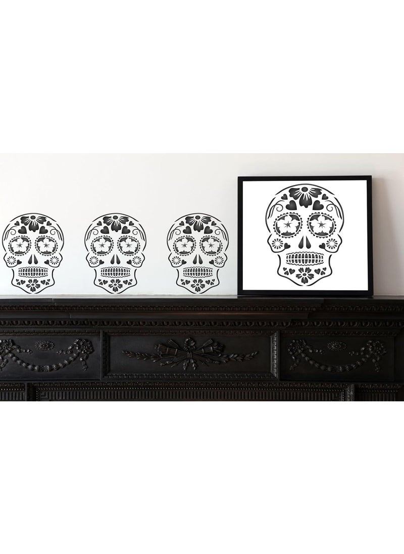 Usnyabni Day of The Dead Sugar Skull Stencil - (Size 6.5?w x 8.5?h) Reusable Wall Stencils for Painting - Halloween Decor Ideas - Use on Walls, Floors, Fabrics, Glass, Wood, and More?  - Image 3