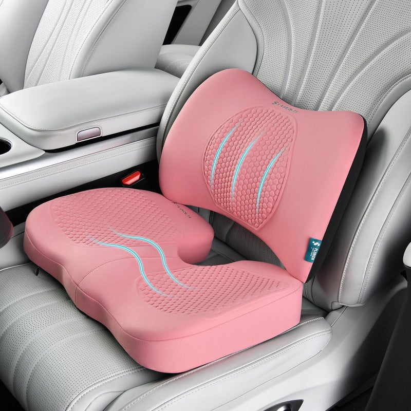 FLORICH Car Seat Cushion and Back Support for Office Chair Memory Foam Chair Cushions Pressure Relief Seat Pads with Gel Massage Point Lumbar Support (Light Pink) - Image 1