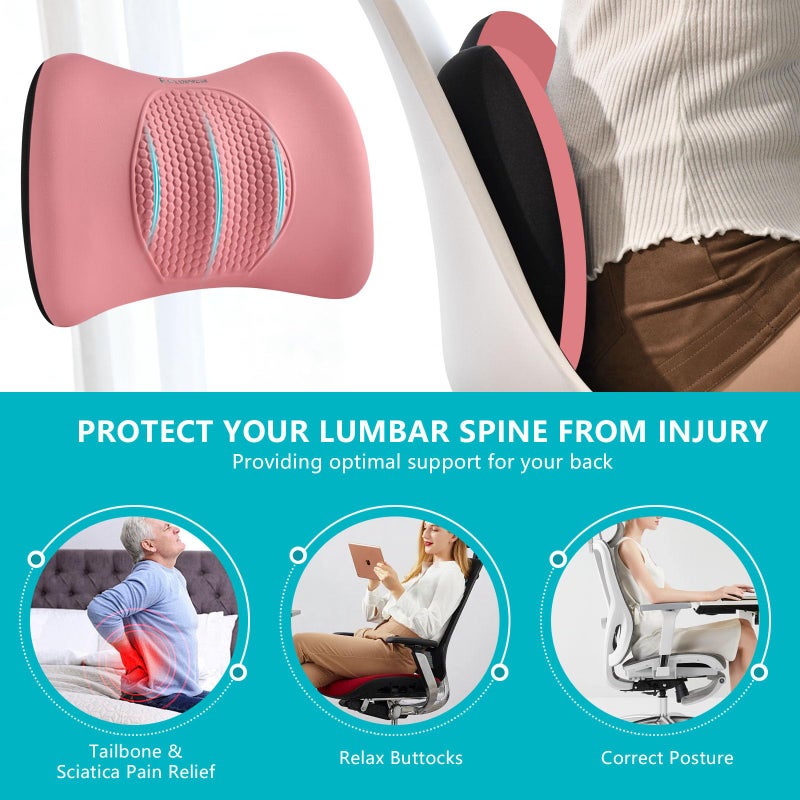 FLORICH Car Seat Cushion and Back Support for Office Chair Memory Foam Chair Cushions Pressure Relief Seat Pads with Gel Massage Point Lumbar Support (Light Pink) - Image 2