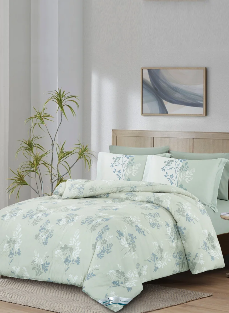 Donetella Printed Comforter Set 6-Pcs King Size All Season Double Bed Fits(200 X 200 Cm)Bedding Set With Removable Filler And Down Alternative Filling, Sea MIst