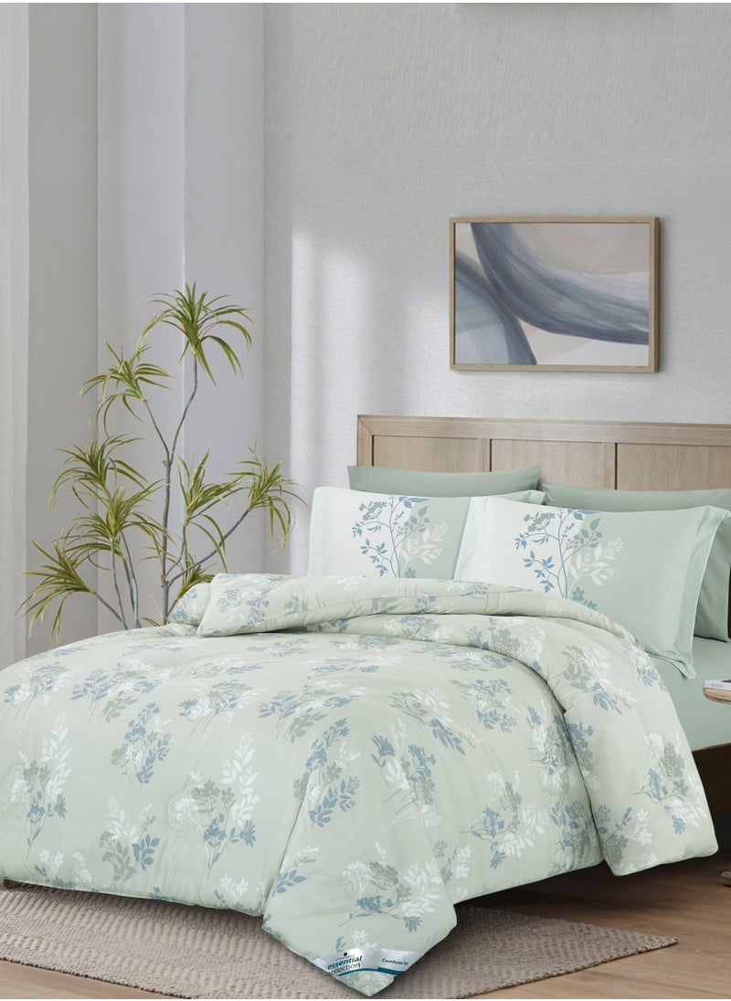 Donetella - Printed Comforter Set 6-Pcs King Size All Season Double Bed Fits(200 X 200 Cm)Bedding Set With Removable Filler And Down Alternative Filling, Sea MIst - Image 1
