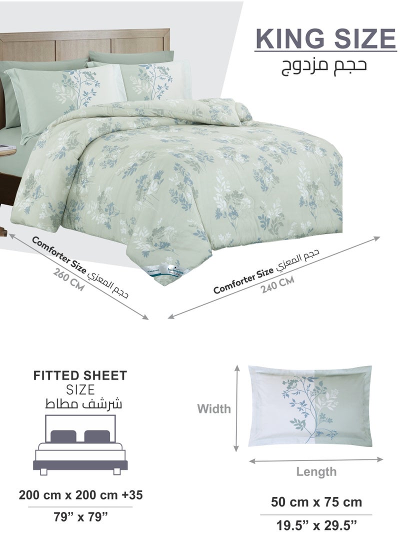 Donetella - Printed Comforter Set 6-Pcs King Size All Season Double Bed Fits(200 X 200 Cm)Bedding Set With Removable Filler And Down Alternative Filling, Sea MIst - Image 1