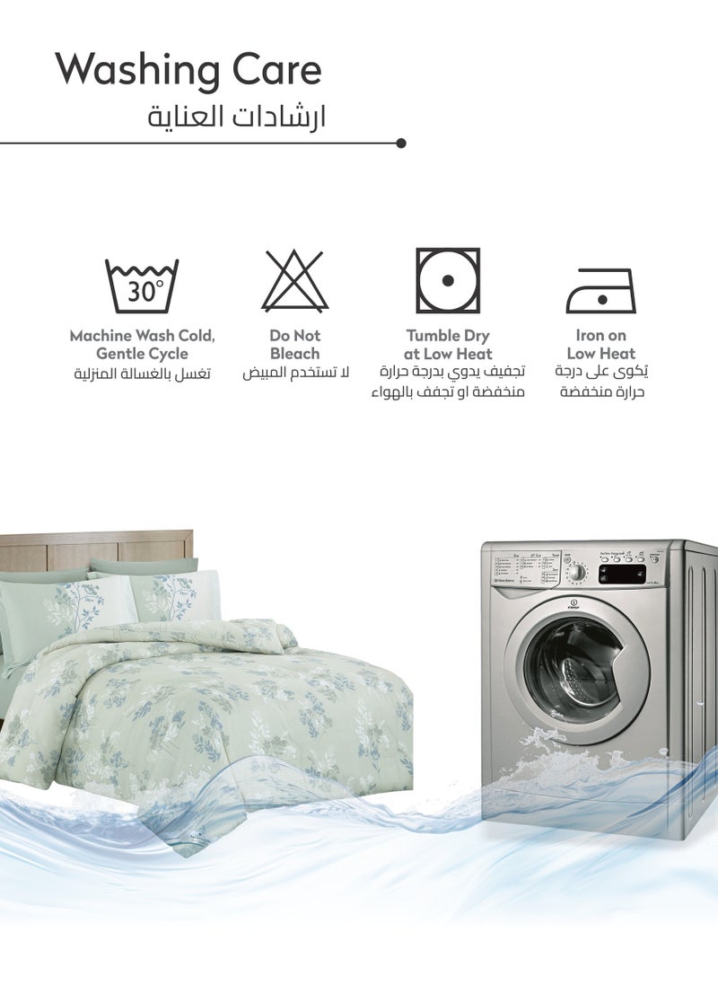 Donetella - Printed Comforter Set 6-Pcs King Size All Season Double Bed Fits(200 X 200 Cm)Bedding Set With Removable Filler And Down Alternative Filling, Sea MIst - Image 1