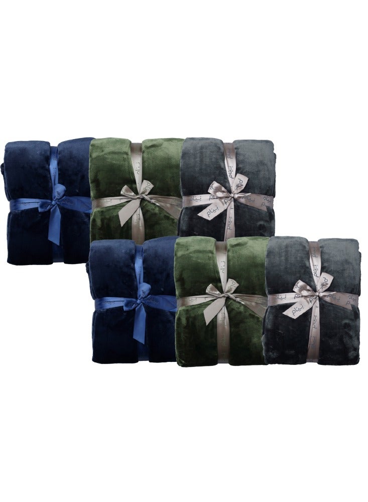 نيام Neyam All Season Soft Blanket Set of 6 for Bed, Sofa & Couch, Lightweight Double-Sided Design with a Velvet Feel, 200 x 150 cm, 3 Assorted Colors (2 Blankets per Color) - Image 1