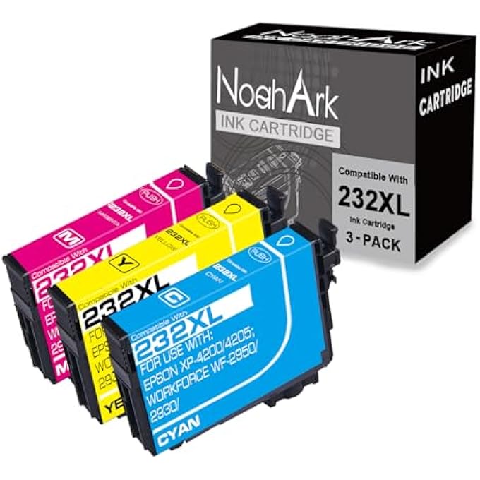 NOAHARK 3 PACKS 232XL REMANUFACTURED INK CARTRIDGE REPLACEMENT FOR 232 232XL T232 T232XL HIGH-CAPACITY WORK FOR XP-4200 XP-4205 WF-2930 WF-2950 PRINTER (CYAN, MAGENTA, YELLOW) - Image 1