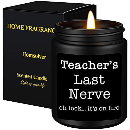 Homsolver Teacher Appreciation Gifts for Women Men, Christmas Birthday Valentines Retirement Thanksgiving Teachers' Day Graduation Season, Teacher’s Last Nerve Scented Candles - Image 1