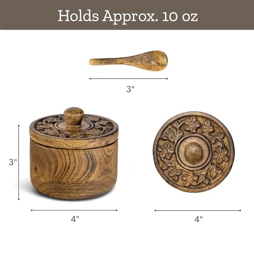 Mie Creations Rustic Salt Box Cellar with Hand Carved Lid & Spoon, Wooden Salt Pinch Bowls | Wood Salt Pepper Keeper, Spice Bowls for Cooking, Sugar Holder for Kitchen, Christmas Thanksgiving Decor - Image 4