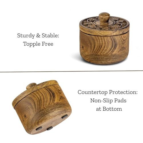 Mie Creations Rustic Salt Box Cellar with Hand Carved Lid & Spoon, Wooden Salt Pinch Bowls | Wood Salt Pepper Keeper, Spice Bowls for Cooking, Sugar Holder for Kitchen, Christmas Thanksgiving Decor - Image 5