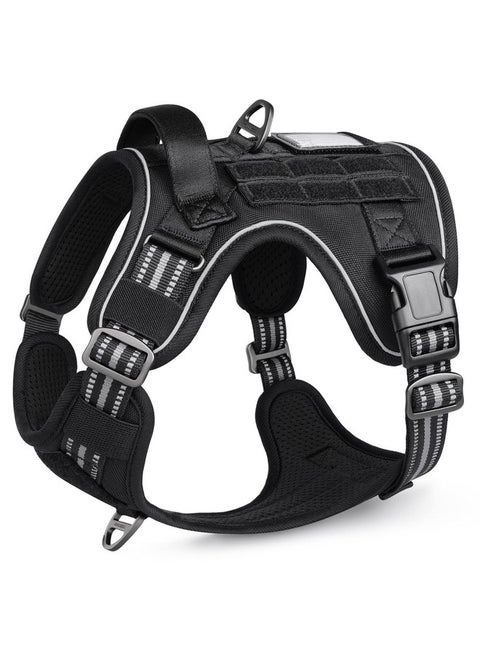 rabbitgoo Tactical Dog Harness for Large Dogs, No Pull Military Dog Harness with Handle & Molle, Easy Control Service Dog Vest Training Walking, Adjustable Reflective Tactical Pet Harness, Black, L