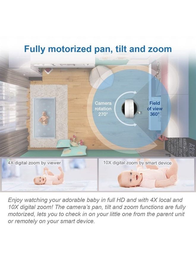 RM7764HD 1080p WiFi Remote Access Baby Monitor, 360° Pan&Tilt, 7” 720p HD Display, HD Night Vision, Soothing Sounds, 2-Way Talk, Temperature Sensor, Motion Detection, iOS & Android