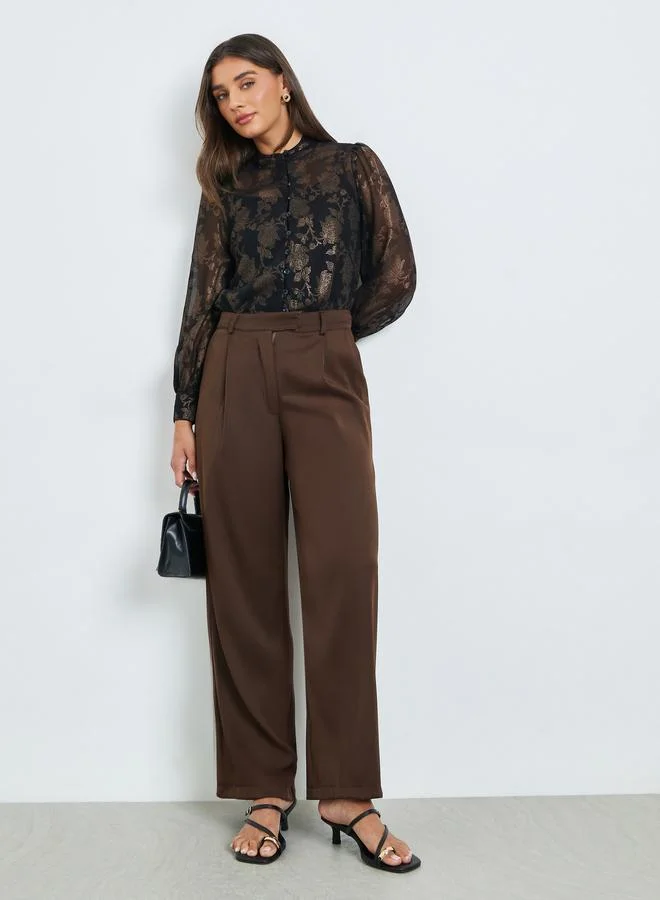 Styli Black Floral Print Sheer Blouse with Inner Cami