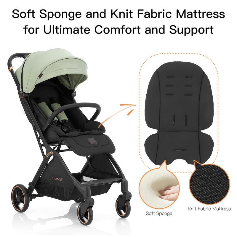 Gromast Gravity Folding Baby Stroller - Portable Travel Toddler Stroller w/Adjustable Backrest, Canopy & Cup Holder, Lightweight and UV Protected, One-Hand Automatic Folding - Green - Image 3