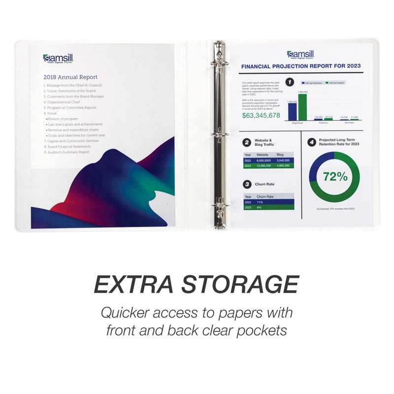 Samsill Durable 1 Inch Binder, Made in the USA, Round Ring Customizable Clear View Binder, White, 8 Pack (S88437) - Image 4