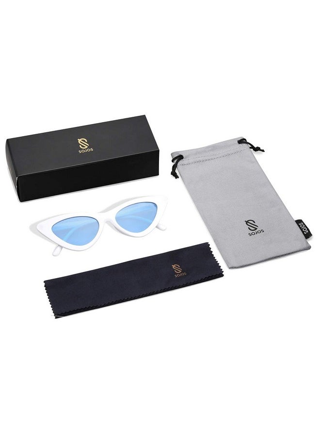 Sojos Retro Vintage Narrow Cat Eye Sunglasses For Women Clout Goggles Plastic Frame Sj2044 With White Frameblue Lens  - Image 4
