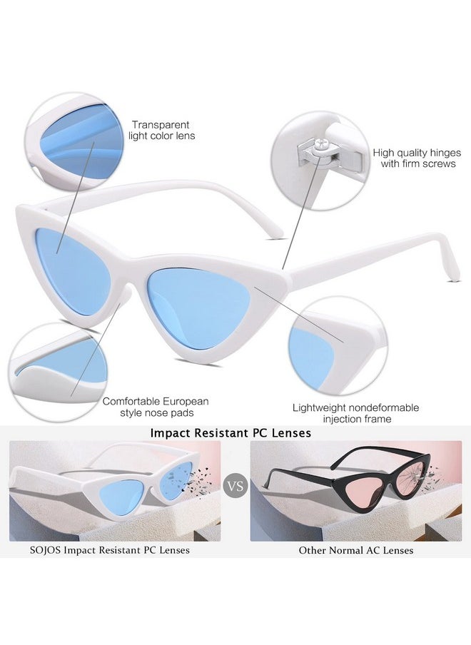 Sojos Retro Vintage Narrow Cat Eye Sunglasses For Women Clout Goggles Plastic Frame Sj2044 With White Frameblue Lens  - Image 3