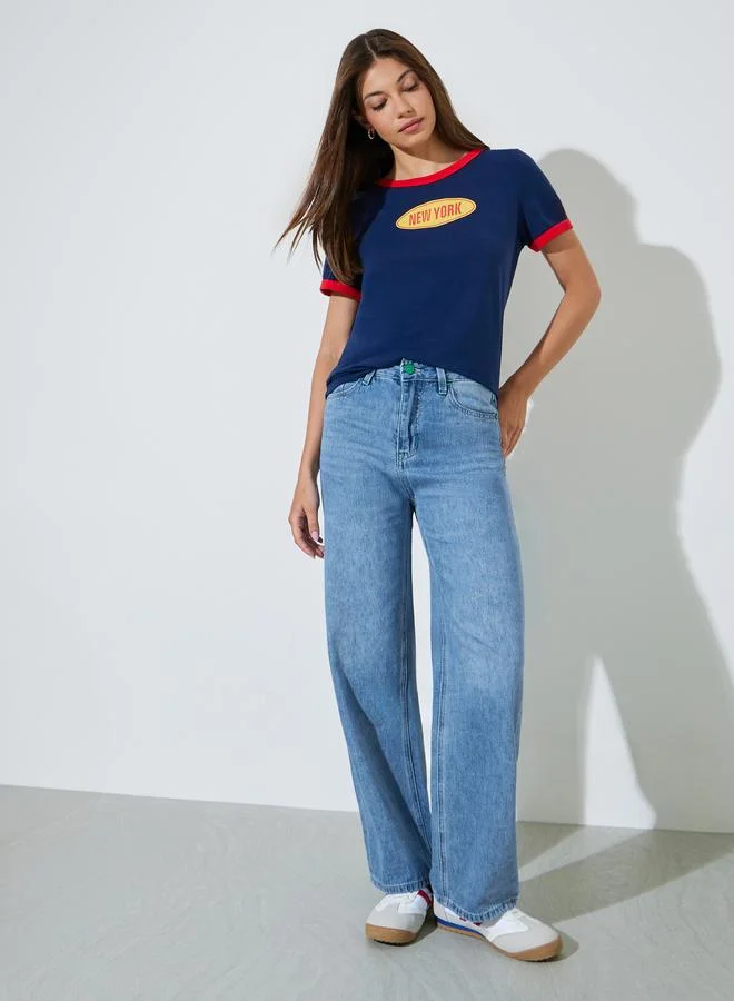 ستايلي Blue Whisker Wide Leg Jeans with Pocket