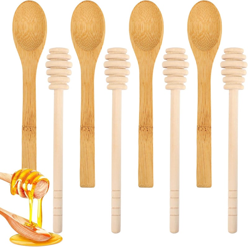 Ninsula 8PCS Wooden Honey Dipper Set, 6.2 Inch Honey Dipper Sticks Honey Spoon, Mini Honeycomb Stick for Evenly Drizzling Honey Over Food and Wedding Party Gift - Image 1