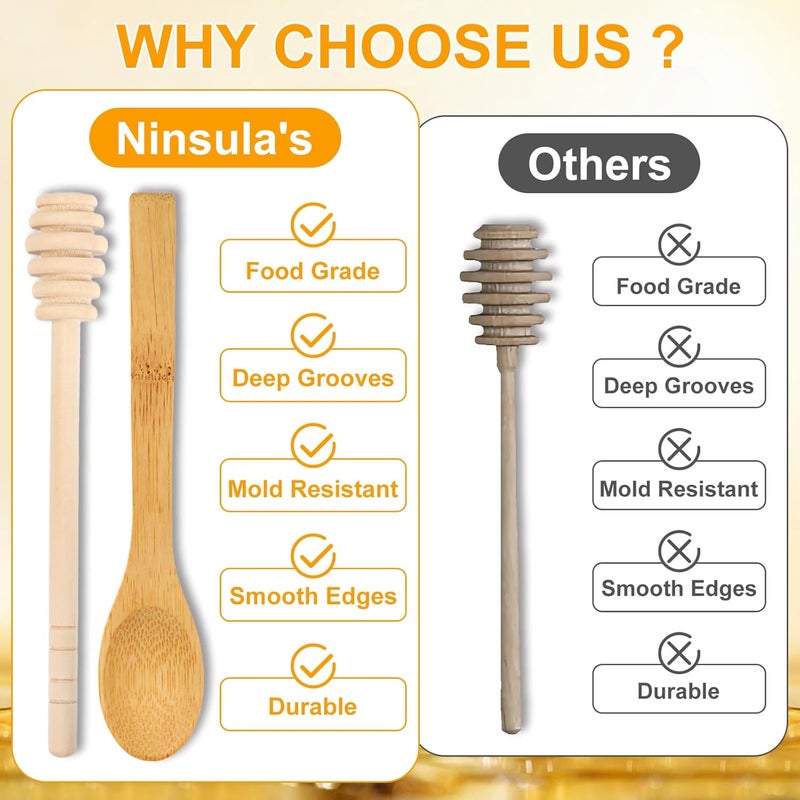 Ninsula 8PCS Wooden Honey Dipper Set, 6.2 Inch Honey Dipper Sticks Honey Spoon, Mini Honeycomb Stick for Evenly Drizzling Honey Over Food and Wedding Party Gift - Image 3